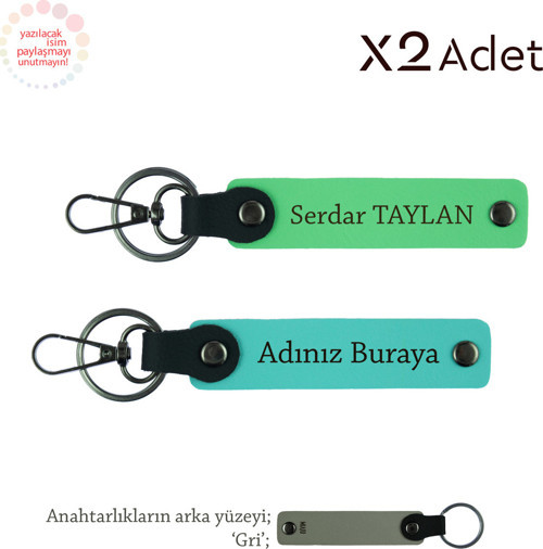 Anneler Gününe Romantik Jest, İsimli 2’Li Anahtarlık Takımı, Turkuaz-Fıstık Yeşil-Gri