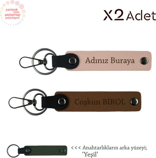 Yeni Evlilere Anlamlı Jest, İsimli & Soyisimli 2’Li Anahtarlık Hediye, Yavru Ağzı-Açık Kahve-Yeşil