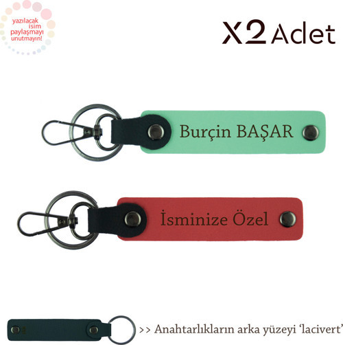 Babaya Şık Armağan, İsim & Soyisim Yazılı 2’Li Anahtarlık Seti, Nar Çiçeği-Yeşil-Lacivert