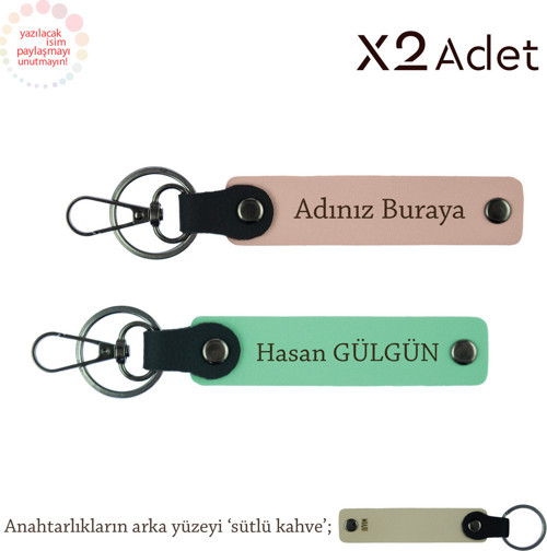 Kardeşe Yılbaşı Jest, İsimli & Soyisimli 2’Li Anahtarlık Hediye Takımı, Yavru Ağzı-Yeşil-Sütlü Kahve