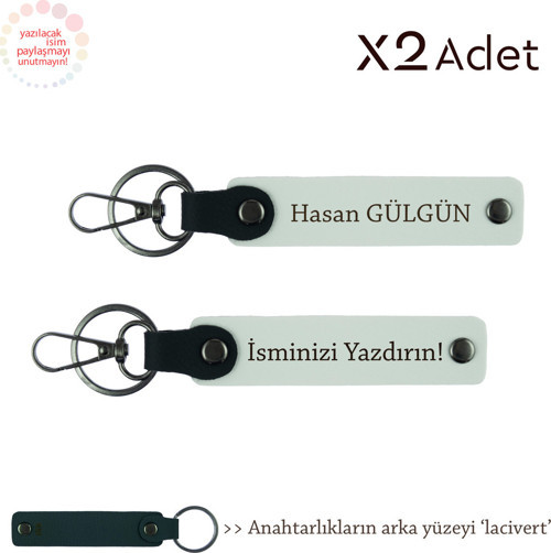 Çok Sevdiklerinize Sıcacık Armağan, İsim Yazılı 2’Li Anahtarlık Seti, Beyaz-Lacivert