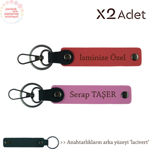 Kardeşe Yılbaşı Sürprizi, İsimli & Soyisimli 2’Li Anahtarlık Seti, Nar Çiçeği-Pembe-Lacivert