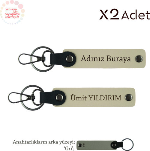 Dayıya Uygun Şık Armağan, İsmi Ve Soyismi Yazılabilen Tasarım 2’Li Anahtarlık Seti, Sütlü Kahve-Gri