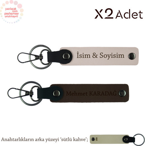 Kuzene Yılbaşı Armağanı, İsim & Soyisim Kişiselleştirilmiş 2’Li Anahtarlık, Pudra-Koyu Kahve-S Kahve