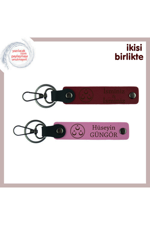 Kankaya Doğum Günü Armağanı – Üç Ayyıldızlı, Kişisel İsimli Anahtarlık Takımı, Bordo-Pembe