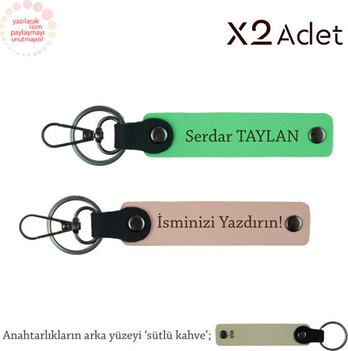 Sevgiliye Anlamlı Armağan, İsimli & Soyisimli 2’Li Anahtarlık Hediye, Yavru Ağzı-F Yeşil-Sütlü Kahve