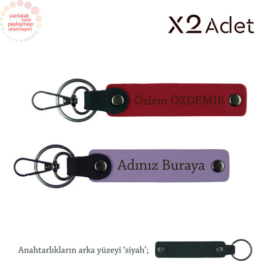 Babalar Gününe Zarif Hediye, İsim & Soyisim Kişiselleştirilmiş 2’Li Anahtarlık, Mor-Kırmızı-Siyah