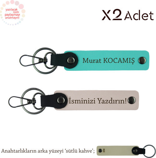 Sevgiliye Doğum Günü Hediyesi, İsimli & Soyisimli 2’Li Anahtarlık Hediye, Pudra-Turkuaz-Sütlü Kahve