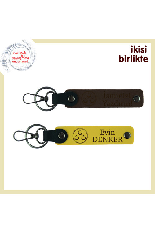 Sevgiliye Cumhuriyet Ruhu Taşıyan Hediye – Üç Ayyıldız Temalı Anahtarlık Seti, Koyu Kahve-Sarı