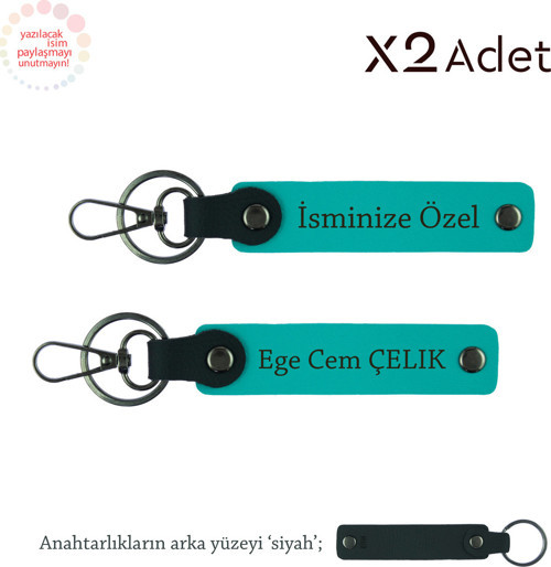 Hemşireye Özel Hatıra, İsim Yazılı 2’Li Anahtarlık Hediye Takımı, Koyu Turkuaz-Siyah