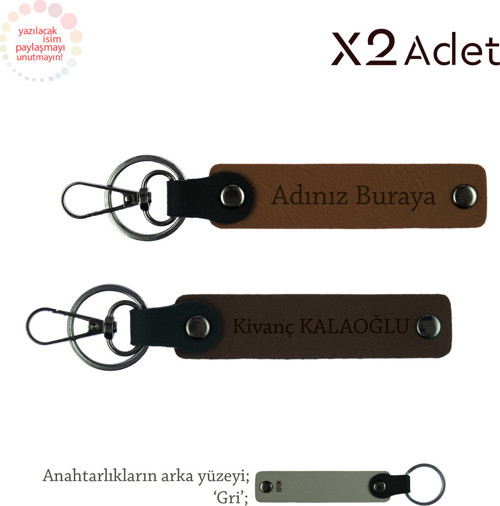 Sade Şıklıkta Anlam Yüklü Hediye – İsimli 2’Li Anahtarlık Seti, Açık Kahve-Koyu Kahve-Gri