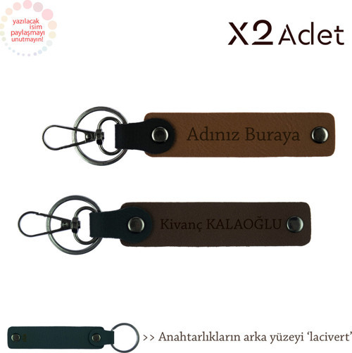 En Yakın Dostuna Şık Bir Armağan – Kişisel 2’Li Anahtarlık Seti, Açık Kahve-Koyu Kahve-Lacivert