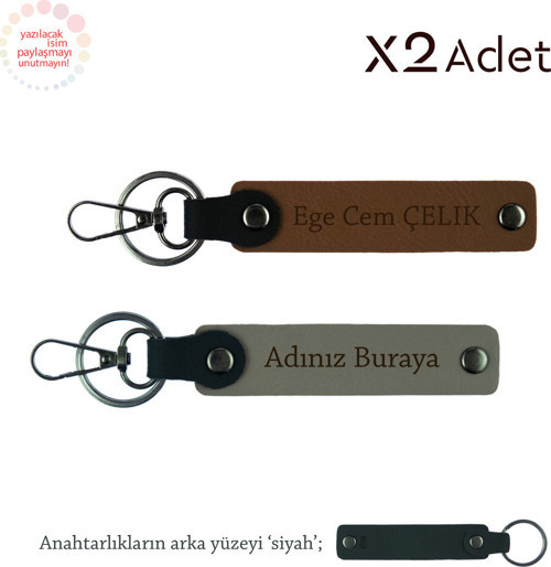Anneye Manevi Jest, İsim Yazılı 2’Li Anahtarlık Hediye Takımı, Kül Gri-Açık Kahve-Siyah