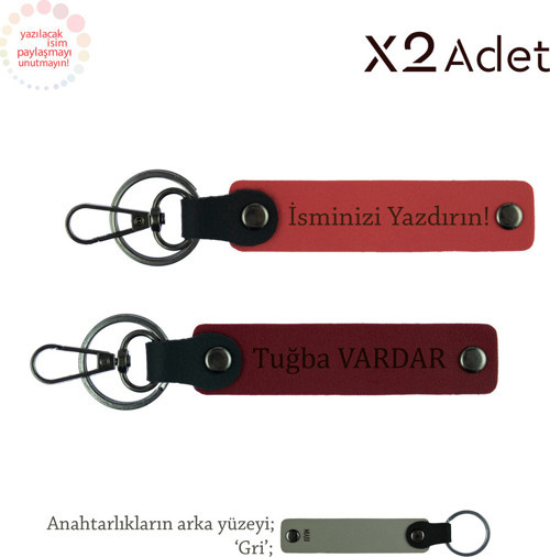 Babaya 14 Şubat Armağanı, İsimli & Soyisimli 2’Li Anahtarlık Seti, Nar Çiçeği-Bordo-Gri