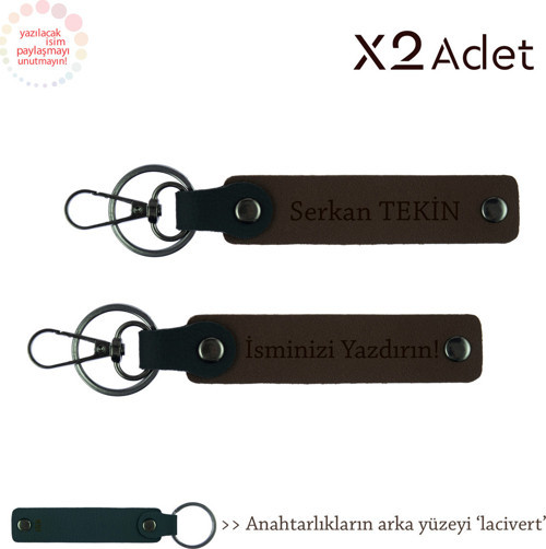 Sevgiliye Kalıcı Anı, İsim & Soyisim Yazılı 2’Li Anahtarlık Seti, Koyu Kahve-Lacivert