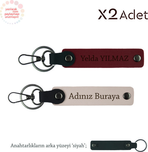 Teyzeye Şık Jest, İsimli & Soyisimli 2’Li Anahtarlık Takımı, Pudra-Bordo-Siyah