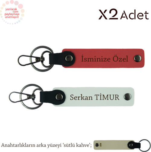 Kankaya Yılbaşı Armağanı, İsim & Soyisim Yazılı 2’Li Anahtarlık Seti, Nar Çiçeği-Beyaz-Sütlü Kahve