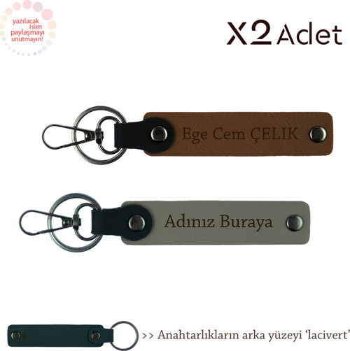 Sevgiliye 14 Şubat Armağanı, İsimli & Soyisimli 2’Li Anahtarlık Seti, Kül Gri-Açık Kahve-Lacivert