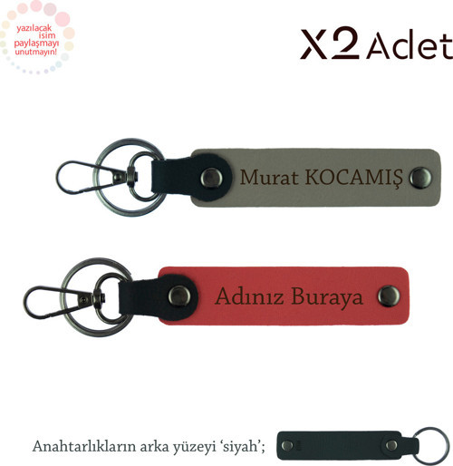 Yılbaşı İçin Romantik Sürpriz, İsim & Soyisim Yazılı 2’Li Anahtarlık Seti, Nar Çiçeği-Kül Gri-Siyah