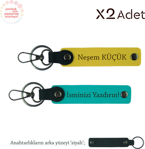 Kardeşe Manevi Sürpriz, İsimli 2’Li Anahtarlık Takımı, Koyu Turkuaz-Sarı-Siyah