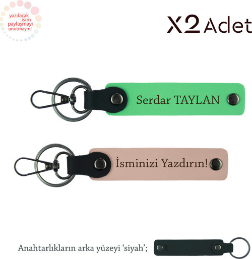 Kankaya Yılbaşı Hediyesi, İsim & Soyisim Yazılı 2’Li Anahtarlık Seti, Yavru Ağzı-Fıstık Yeşil-Siyah