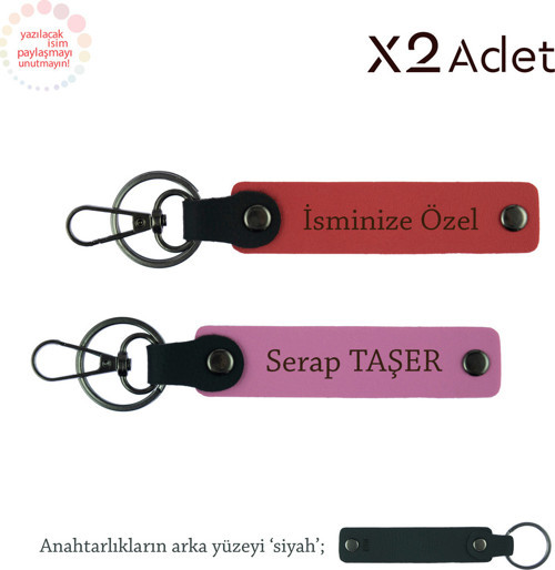 Komşuya Şık Hediye, İsim Yazılı 2’Li Anahtarlık Hediye Takımı, Nar Çiçeği-Pembe-Siyah