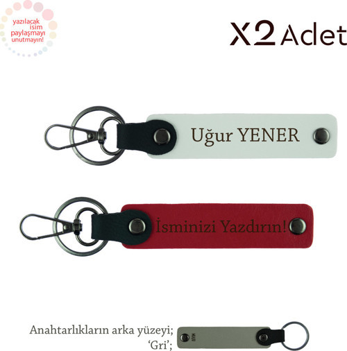 Öğrenciye Doğum Günü Hediyesi, İsimli & Soyisimli 2’Li Anahtarlık Seti, Kırmızı-Beyaz-Gri