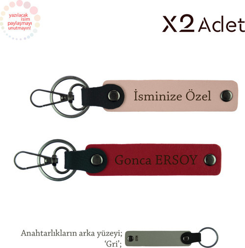 Arkadaşa Anlamlı Sürpriz, İsim Yazılı 2’Li Anahtarlık Seti, Yavru Ağzı-Kırmızı-Gri
