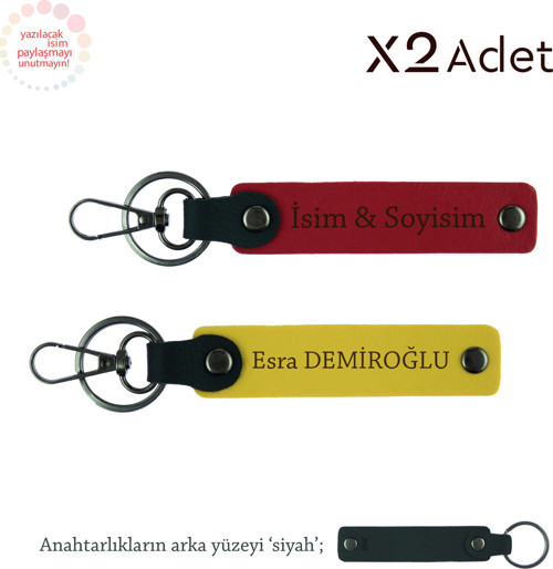 Dayıya Yılbaşı Jest, İsimli & Soyisimli 2’Li Anahtarlık Seti, Kırmızı-Sarı-Siyah