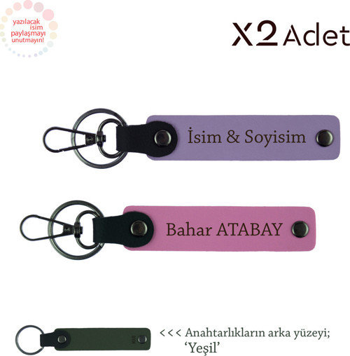 Anneye Romantik Armağan, İsimli 2’Li Anahtarlık Takımı, Mor Menekşe-Pembe-Yeşil