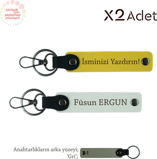 Arkadaşa Anlamlı Hediye Jesti, İsim Ve Soyadı Yazılabilen 2’Li Anahtarlık Takımı, Sarı-Beyaz-Gri