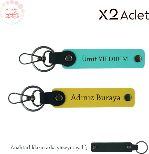 Patrona Doğum Günü Armağanı, İsim Yazılı 2’Li Anahtarlık Seti, Sarı-Turkuaz-Siyah