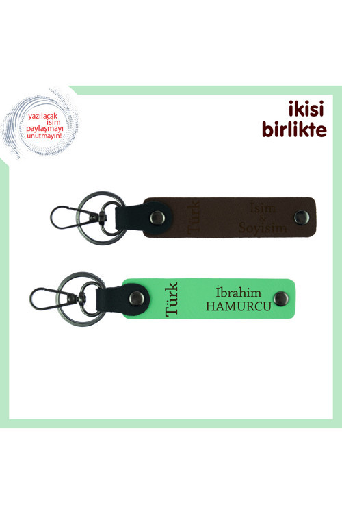 Aileye Hatıra Hediye – Türk Yazısı Desenli İsimli Anahtarlık Takımı, Koyu Kahve-Yeşil