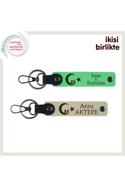 Memura Özel Hediye – Çocuk Ve Ayyıldız İsimli 2’Li Anahtarlık Seti, Fıstık Yeşil-Sütlü Kahve