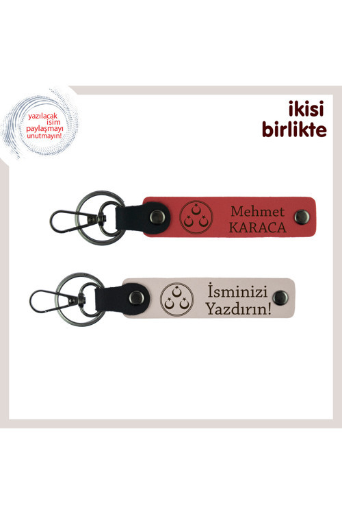 Abiye Verilebilecek Anlamlı Hediye – Üç Ayyıldız Temalı Kişisel Anahtarlık X2, Nar Çiçeği-Pudra
