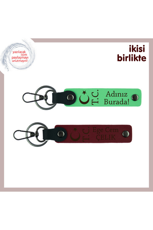 Kuzenin İçin Şık Ve Anlamlı Armağan, Ay Yıldız Tc 2’Li Kişisel Hediyelik Anahtarlık , F Yeşil-Bordo