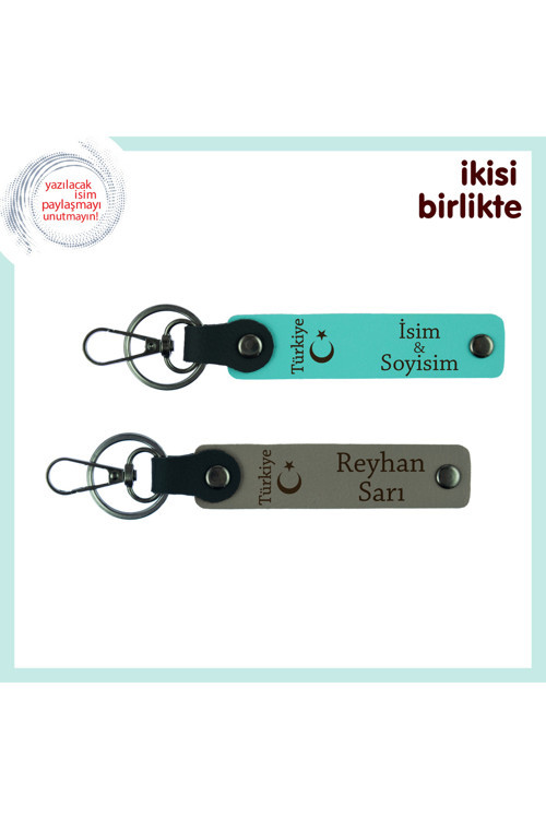 Sevgiliye Bir Hatıra – Ayyıldız Ve Türkiye Desenli Anahtarlık Takımı, Turkuaz-Kül Gri