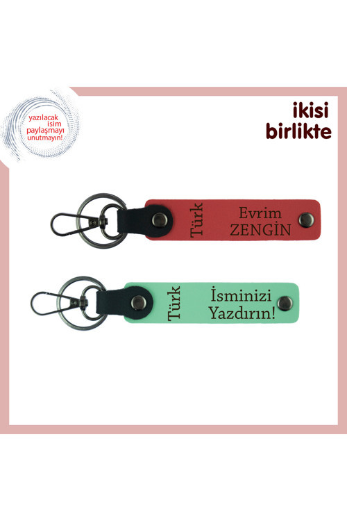 Derin Anlamlı Armağan – Türk Yazısı Temalı Kişisel Anahtarlık Seti, Nar Çiçeği-Yeşil