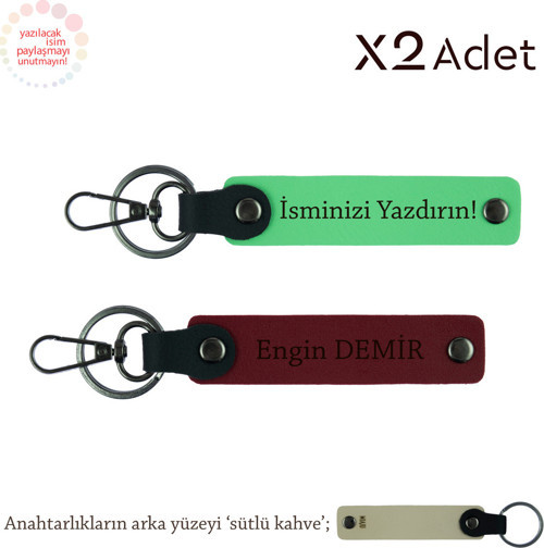 Dede Ve Nineye Hatıra, İsim Soyisimli 2’Li Anahtarlık Seti, Fıstık Yeşil-Bordo-Sütlü Kahve