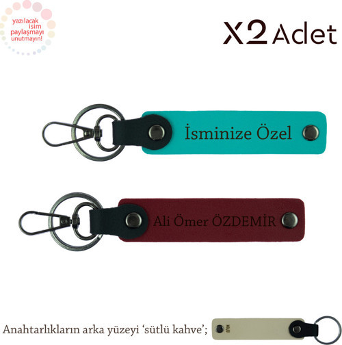 Babaya Yılbaşı Armağanı, İsimli & Soyisimli 2’Li Anahtarlık Hediye, Koyu Turkuaz-Bordo-Sütlü Kahve