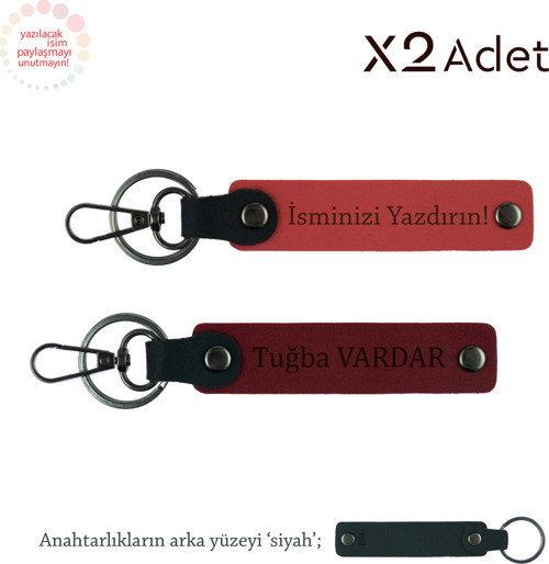 Kardeşe Doğum Günü Armağanı, İsim & Soyisim Kişiselleştirilmiş 2’Li Anahtarlık, Nar Çiçeği-Bordo-Syh
