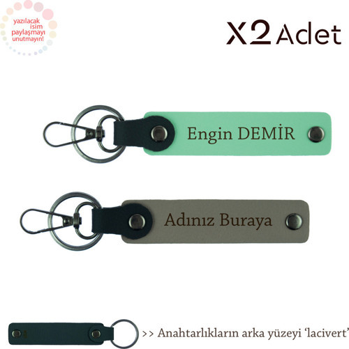 Çiftlere 14 Şubat Hediyesi, İsim Yazılı 2’Li Anahtarlık Hediye Takımı, Kül Gri-Yeşil-Lacivert