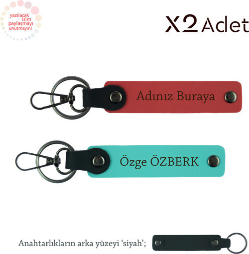 Anneler Gününe Anlamlı Hediye, İsim Yazılı 2’Li Anahtarlık Hediye Takımı, Nar Çiçeği-Turkuaz-Siyah