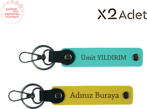 Arkadaşa Yılbaşı Jest, İsim Yazılı 2’Li Anahtarlık Seti, Sarı-Turkuaz