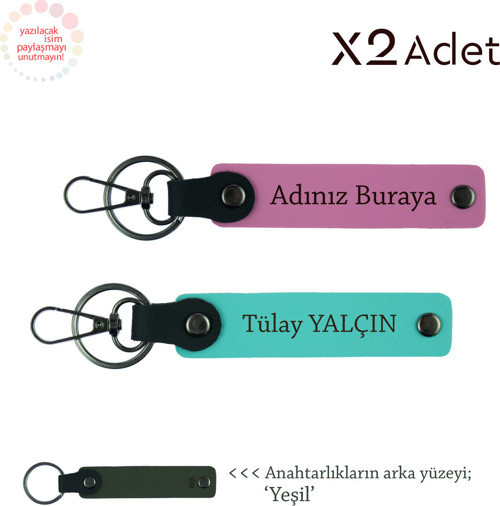 Doktora Yılbaşı Armağanı, İsim Yazılı 2’Li Anahtarlık Hediyesi, Pembe-Turkuaz-Yeşil