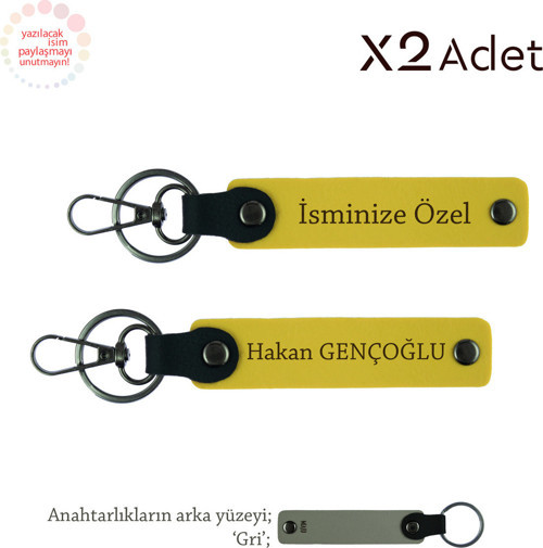 Sevgiliye 14 Şubat Hediyesi, İsim Ve Soyadı Yazılabilen 2’Li Anahtarlık Takımı, Sarı-Gri