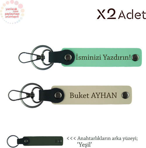 Komşuya Yılbaşı Sürprizi, İsimli & Soyisimli 2’Li Anahtarlık Hediye Takımı, Yeşil-Sütlü Kahve-Yeşil
