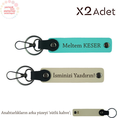 Patrona Şık Hediye, İsim & Soyisim Yazılı 2’Li Anahtarlık Seti, Sütlü Kahve-Turkuaz-Sütlü Kahve