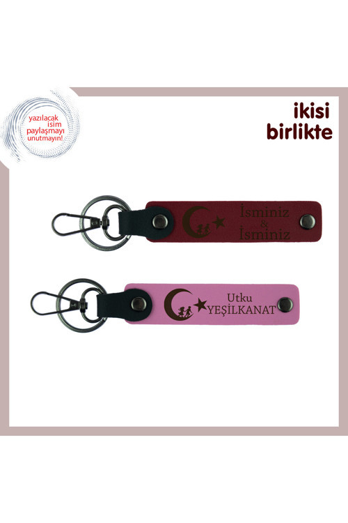 Kankaya Doğum Günü Armağanı – Çocuk Ve Ayyıldız, Kişisel İsimli Anahtarlık Takımı, Bordo-Pembe