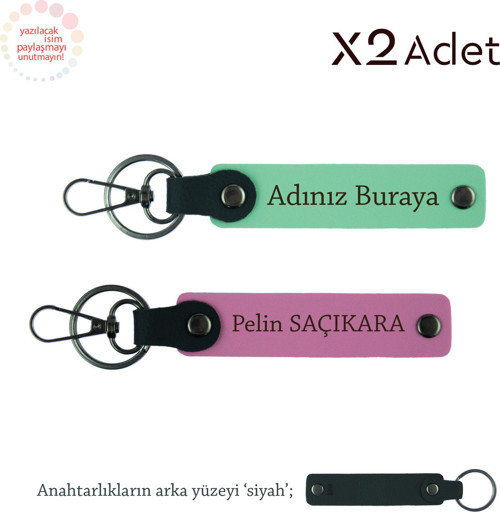 Kardeşe Doğum Günü Sürprizi, İsim Yazılı 2’Li Anahtarlık Seti, Yeşil-Pembe-Siyah